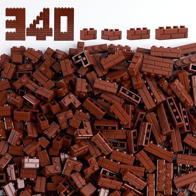 Classic Wall Bricks Building Block: 340 PCS Masonry Profile Brick Parts and Pieces Sets(Brown)