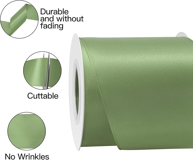 Sping Moss Satin Ribbon 3 Inch X 15 Yards Solid Color Double Faced Ribbons Perfect for Crafts Wedding Decor Bow Making Arts Sewing and More