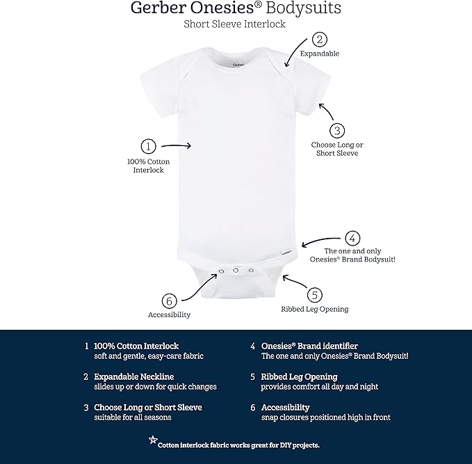 Gerber baby-boys 5 Pack Onesies Multi-packs Bundle Interlock 180 Gsm