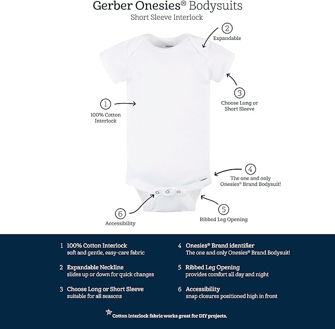 Gerber baby-boys 5 Pack Onesies Multi-packs Bundle Interlock 180 Gsm