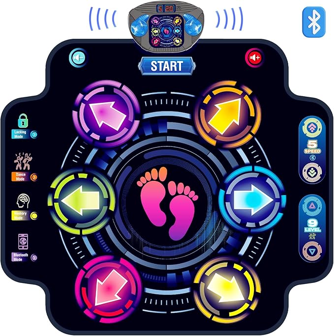【Upgraded】KIZJORYA Dance Mat for Kids, Electronic Light-up Dance Pad with Wireless Bluetooth 5 Speeds 9 Levels, Dancing Mat for Toddlers Music Game Dance Toy for Girls Boys 3 4 5 6 7 8 9 10+ Year Old