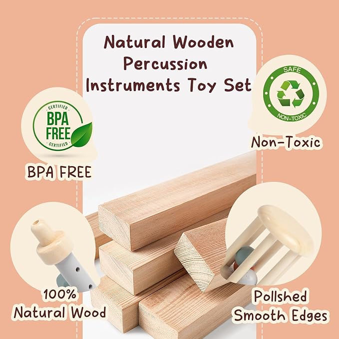 Toddler Musical Instruments Set, Montessori Baby Wooden Toys for Toddlers 1-3, Percussion Instruments for Kids with Xylophone, Neutral Colors Preschool Music Toys