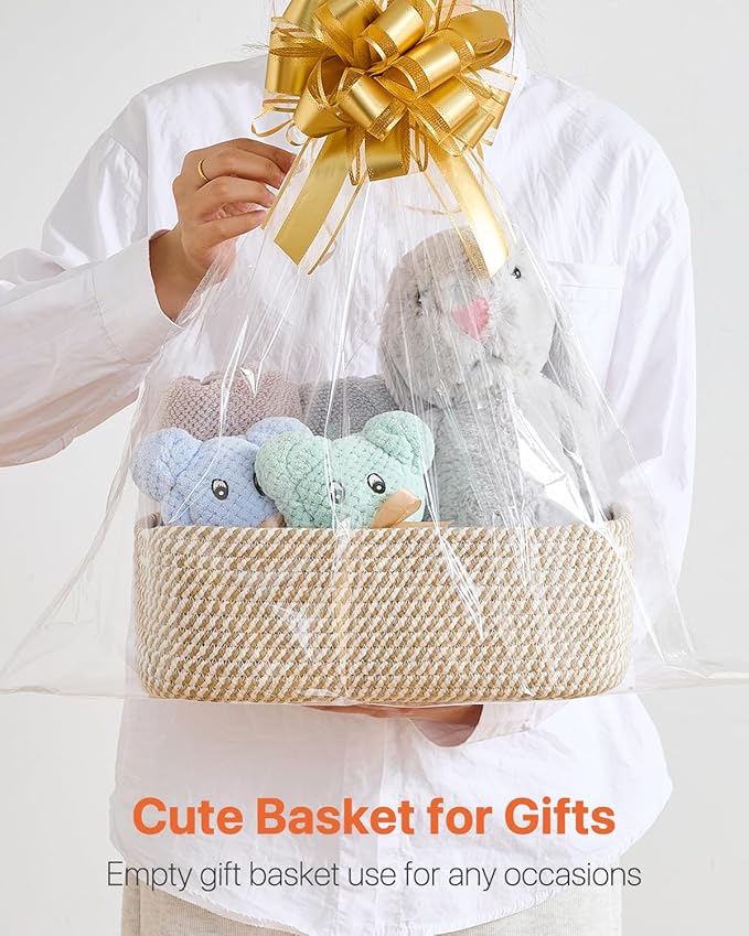 Small Woven Basket, 12 x 8 x 4.5 Inches, Storage Basket for Organizing, Cute Small Rope Shelf Closet Cube Storage Bins Baskets for Shelves, Dog Toy Gift Baskets Empty, 3 Pack Brown