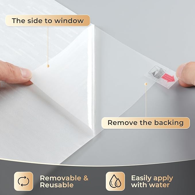 rabbitgoo Window Privacy Film, Frosted Glass Window Film Static Cling Covering, Non Adhesive Privacy Clings Vinyl, Removable Frosting Sticker for Home Decoration, White, 35.4 x 78.7 Inches