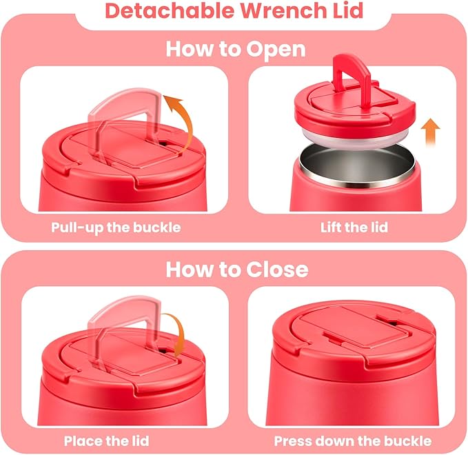 Soup Thermo for Hot Food Kids 14oz Lunch Containers with Buckle Lid Wide Mouth Hot Food Jar Vacuum Insulated Stainless Steel Bento Box Leakproof with Spoon (Red)