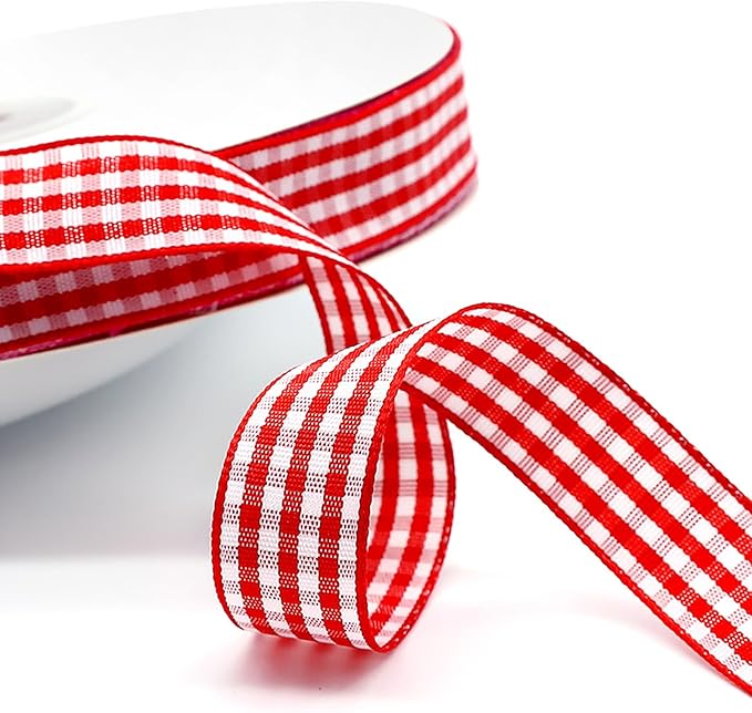 Classic Gingham Checkered Ribbon, Assorted Colors Premium Polyster Plaid Checkered Craft Ribbon for Gift Wrapping, DIY Projects, Hair Bows,Scrapbooking & Party Decor (Red, 3/8x50Yd)