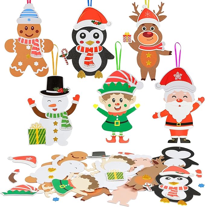 Fennoral 12 Pack Christmas Crafts for Kids Christmas Foam Stickers with Snowman Penguin Santa Claus Elf Gingerbread Man Reindeer Pattern Christmas Arts and Crafts DIY for Kids Boys Girls