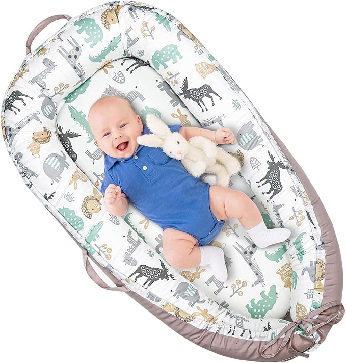 Baby Lounger Cover for Newborns, 100% Cotton Soft Portable Baby Nest Lounger Cover, Breathable Infant Lounger Replacement Cover, Lounger Pillow Cover Fit for Snuggle Me, Cover Only(Animal Pattern)