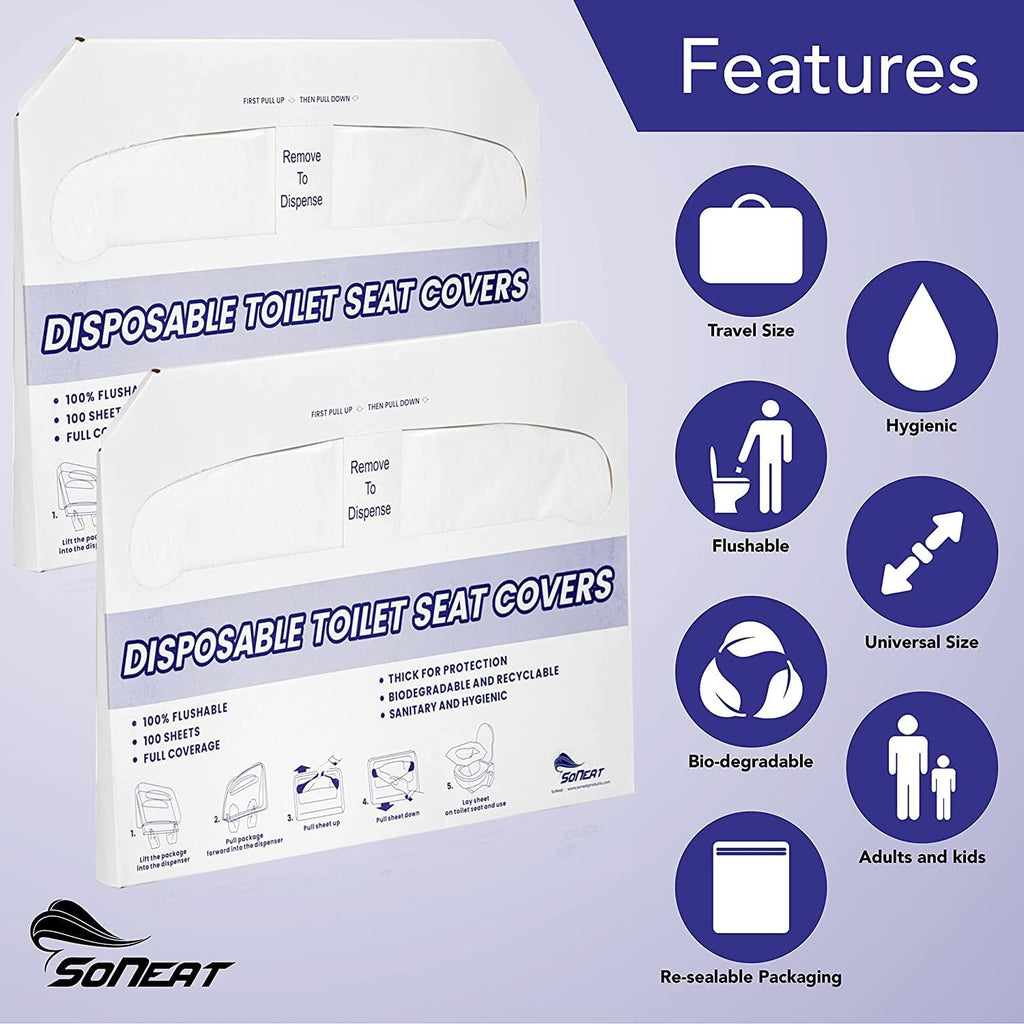 Disposable Toilet Seat Covers XL Half Fold Flushable – 200 Sheets 2 Pack for Public Facilities, Office, School, Hotel & Business Use – Premium toilet seat cover For Commercial Wall Dispenser