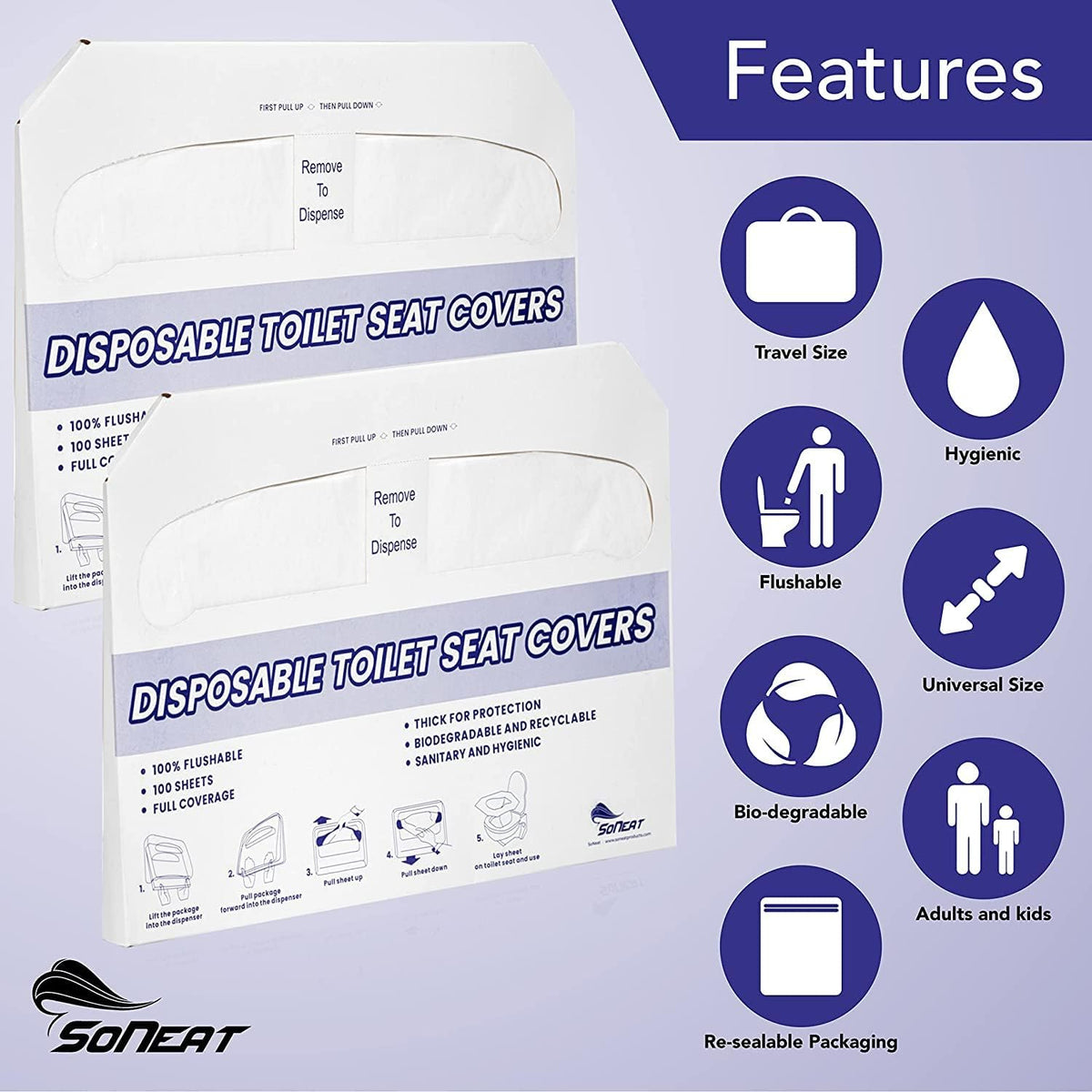 Disposable Toilet Seat Covers XL Half Fold Flushable – 200 Sheets 2 Pack for Public Facilities, Office, School, Hotel & Business Use – Premium toilet seat cover For Commercial Wall Dispenser