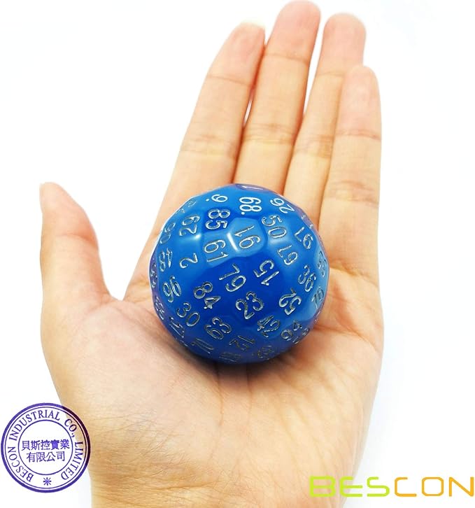Bescon Glowing Polyhedral 100 Sided Dice - Acid Blue, Luminous D100, Glow in Dark Gaming Cube