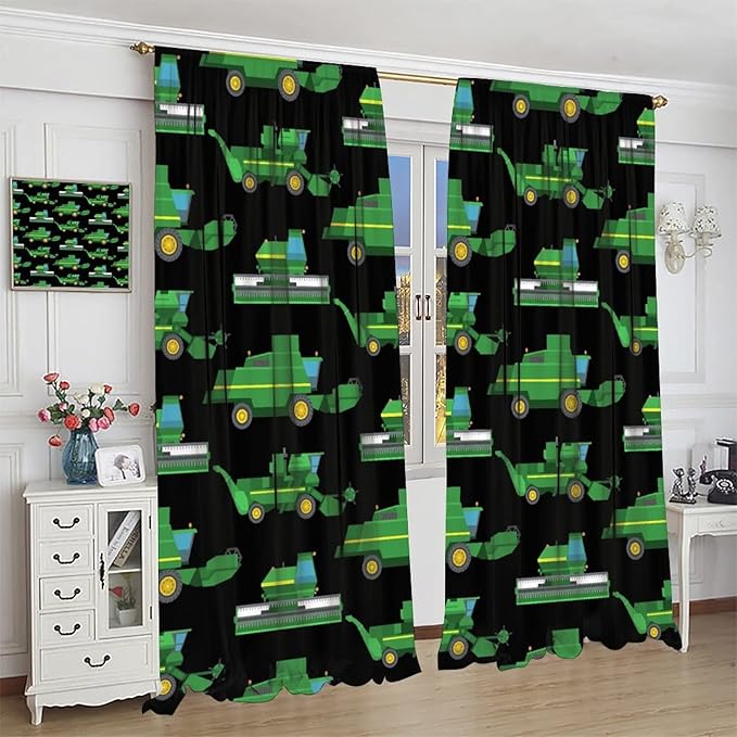 Kids Agriculture Machine Window Curtains, Farm Equipment Tractors Transport Combines Rod Pocket Decorative Windows Curtain for Boys Children Teens Room Decor 42x63in (30% Blackout)