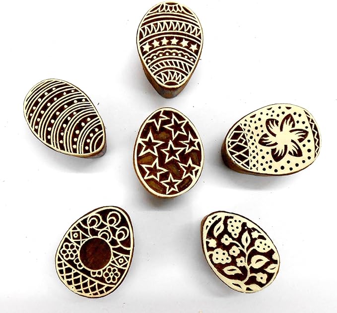 CraftsofIndia® Egg/Oval Wooden Blocks for Stamping, Block Printing on Textiles, Pottery Crafts,Henna, Scrapbooking, Wall Painting (Set of 6)