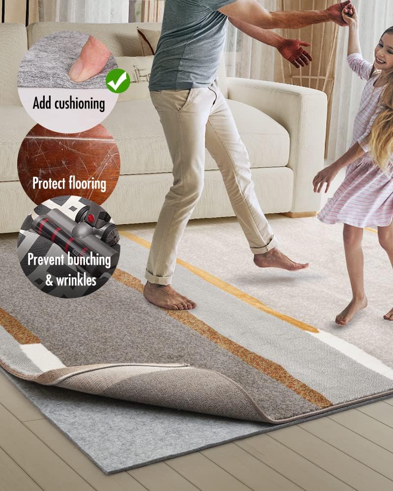 Non Slip Rug Pad Gripper - 10x10 Feet 1/4" Extra Thick Felt Under Rug for Area Rugs and Hardwood Floors, Super Cushioned Non Skid Carpet Padding