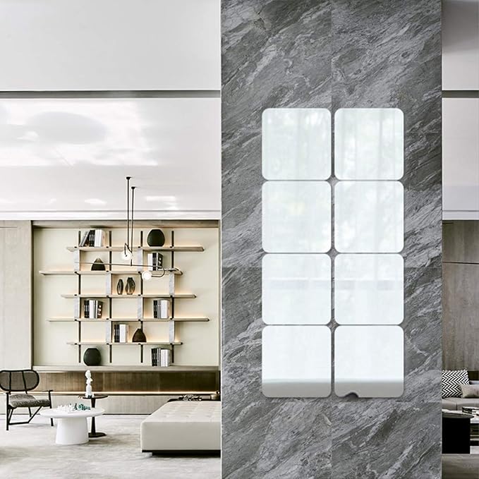 Acrylic Self Adhesive Mirror Sheet for Wall, Plastic Non Glass Sticky Kid Safety Mirror Tiles for Wall Rectangle 10x12 inch 2Pcs