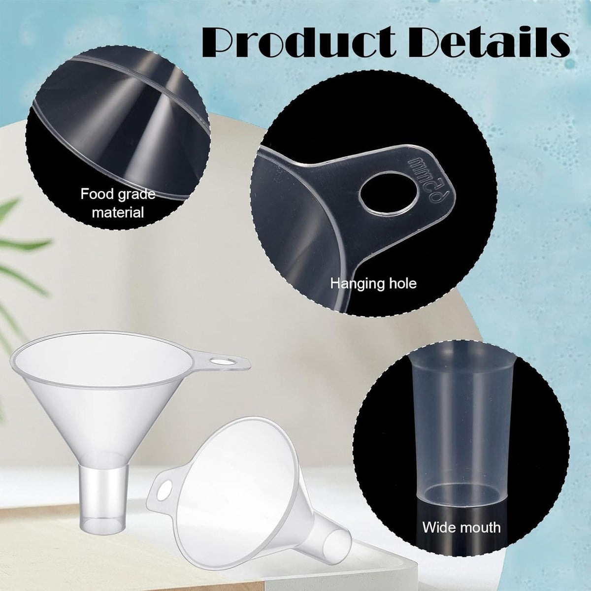 Mini Plastic Funnel for Filling Bottles,Small funnels for Filling Small Bottles for Filling Sand Water Powder Essential Oils Perfumes Kitchen Bath Garage,Wide Mouth Funnel