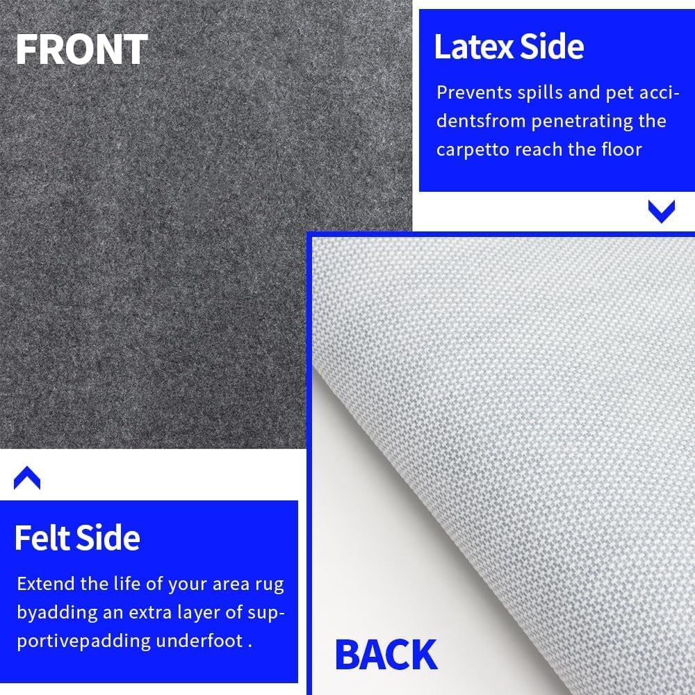 100% Waterproof Non-Slip Rug Pad 2x6 for Large Area Rugs Durable Felt Floor Protection pad for All Floors, Suitable for Cutting. Rug Pads Keep Rugs in Place and Provide Cushioning