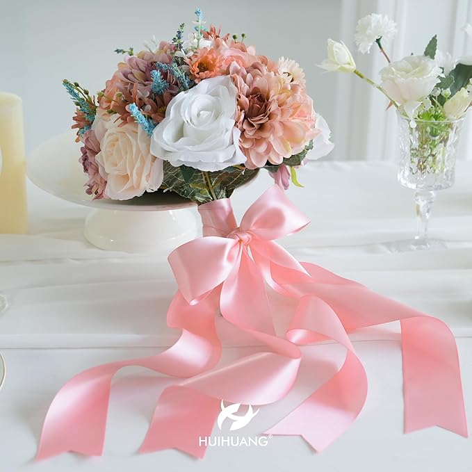 HUIHUANG Pink Satin Ribbon 2 inch Wide Double Faced Satin Ribbon Pink Ribbon for Gift Wrapping, Bows Making, Flower Bouquet, DIY Crafts, Wedding Bridal Shower, Holiday Party Decor-25 Yards/Roll