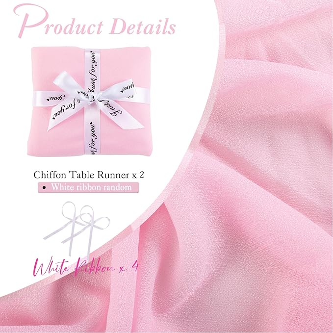 2 Packs 10ft Blushing Pink Chiffon Table Runner 30 x 120 Inches Romantic Sheer Table Decorations Long Tulle Runner for Wedding Bridal Shower Party Supplies Decor