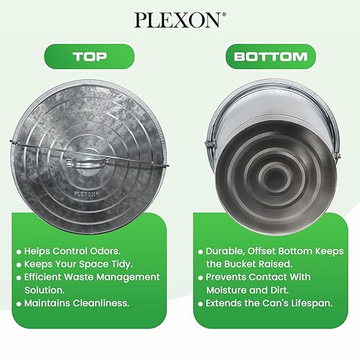 Plexon 10 Gallon Trash Can with Locking Lid Galvanized Metal Bucket for Poultry Feed Bird Seed Storage Ash Outside Garbage Can with Lid, 3 Pack