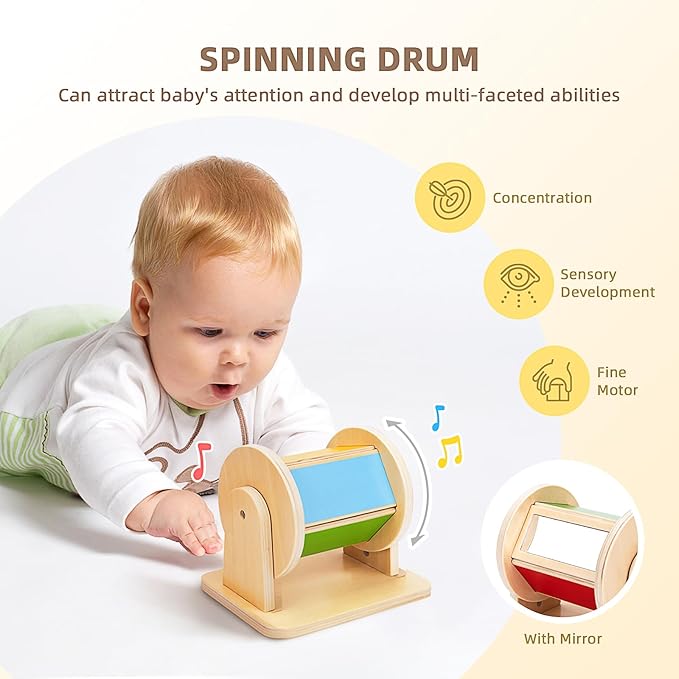TOOKYLAND Montessori Toys for Babies 0-6 Months, 6 in 1 Learning Educational Set Newborn Toys Including Sensory Ball, Rain Stick, Baby Roller, Spinning Drum, Black and White Cards, Tissue Box