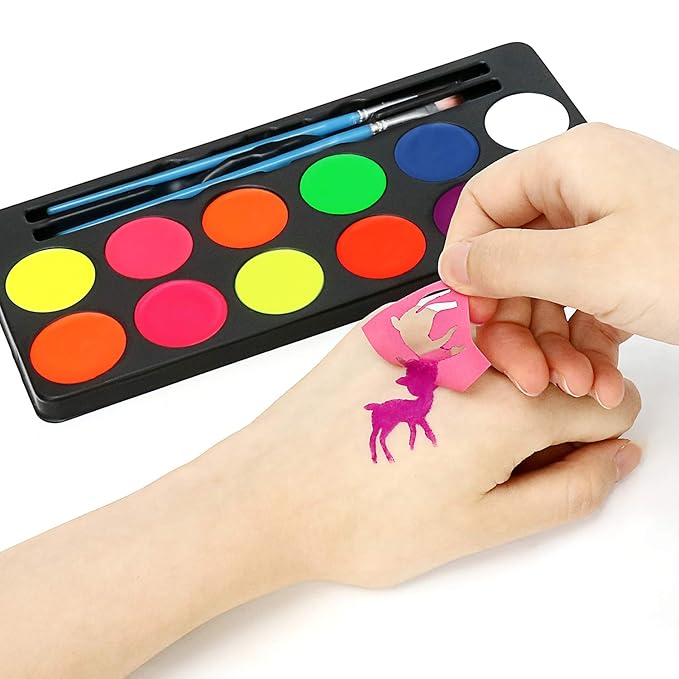 Maydear Face Painting Kit for Kids with 12 Colors Safe and Non-Toxic Large Water Based Face Paint (Fluorescence)