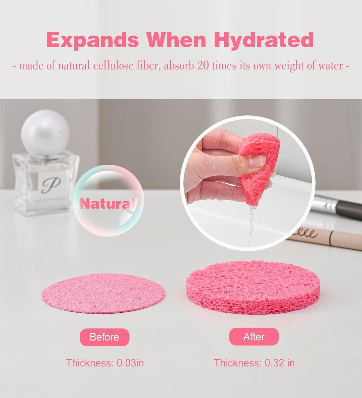 METUUTER 50 PCS Compressed Facial Sponges for Estheticians- 100% Natural Cellulose Face Sponge Professional Cosmetic Spa Sponges for Face Cleansing, Massage, Pore Exfoliating, Mask, Makeup Removal