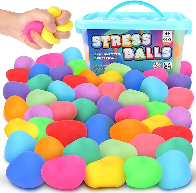 Slow Rising Stress Ball 50 Pack: Mini Squishy Ball for Kids Anxiety Relief, Hand Therapy Sensory Toy, Pull Stretch Fidget Toy, Prize Box Toys for Classroom, Bulk Toy for Teacher, Offices & Group