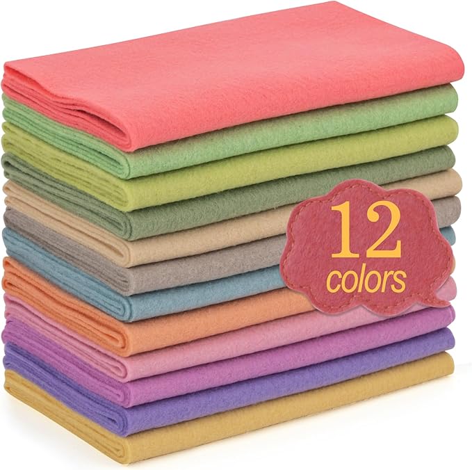 XSEINO 12 Rolls 8"x35" 1.4mm Thick Soft Felt Fabric Sheet 12 Assorted Morandi Series Colors Felt Pack for DIY Craft Sewing Squares Nonwoven Patchwork