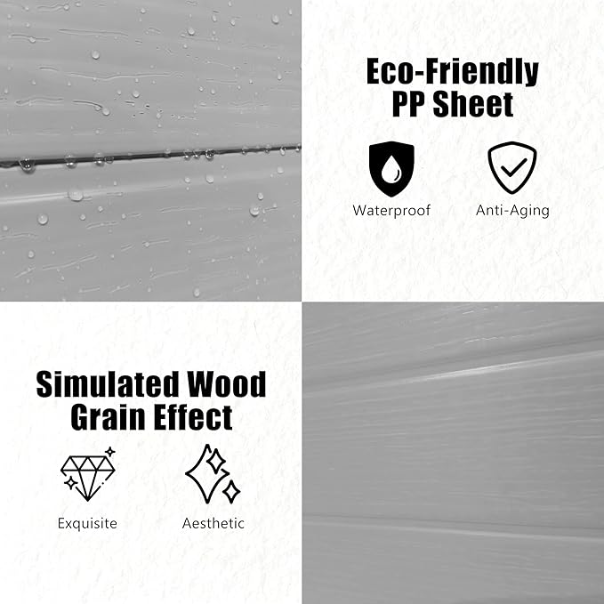 Outdoor Shed 5x3/6x4/7x7/8x6/8x10/8x12 FT, 15MM Thick PP Resin Plastic Shed with Lockable Door & Floor - Waterproof Plastic Tool Shed for Bike, Garbage Can, Backyard, Patio ﻿ ﻿ (Grey, 8x10FT)