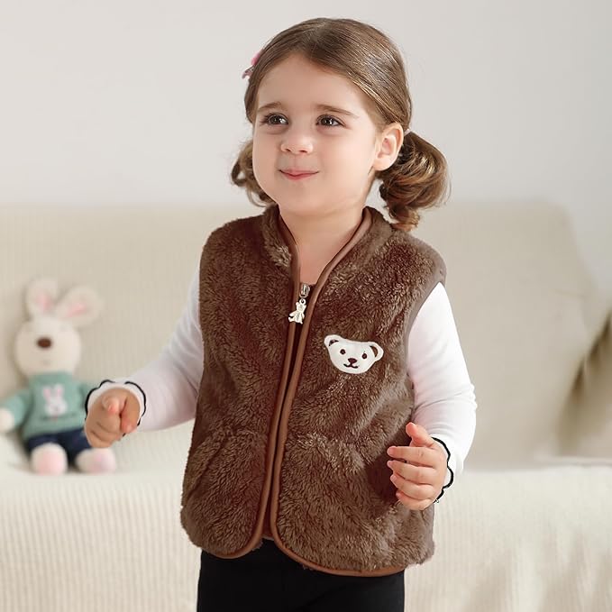 Baby Boys Girls Fleece Vest Zip Up Cute Bear Jackets Fuzzy Fall Winter Warm Clothes Newborn Outwear for Toddler Infant