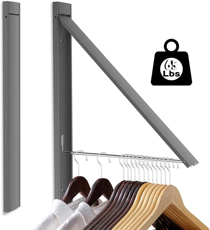 Wall Mounted Drying Rack - No Drill Installation, Space Saving Foldable Clothes Rack for Laundry Room, Dorm, Apartment,RV, Closet. Heavy Duty & Rustproof Aluminum Alloy (Gray)