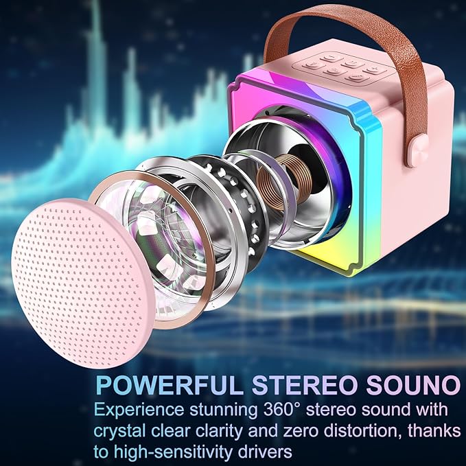 Mini Karaoke Machine for Kids Adults, Portable Bluetooth Speaker with 2 Wireless Microphones, Birthday Toys for Girls Ages 4 5 6 7 8 9 10 11 12+ Years Old Toddler