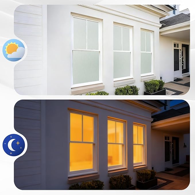 Borsky Frosted Glass Window Film - Static Cling, 96% UV Blocking Non-Adhesive Privacy Window Film, Removable Window Cling with Day & Night Privacy for Bathroom Home Office, 35.4 x 118.1 Inches, Pure