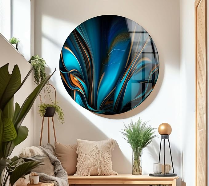 My Photostation.com 30Wx24H'' Orange & Blue Abstract Glass Wall ArtTempered Glass Printing Wall Decor Large Wall Art Wall Hangings
