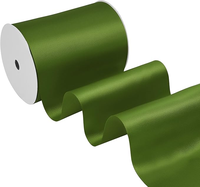 Moss Satin Ribbon 4 Inch X 15 Yards Solid Color Double Faced Ribbons Perfect for Crafts Wedding Decor Bow Making Arts Sewing and More
