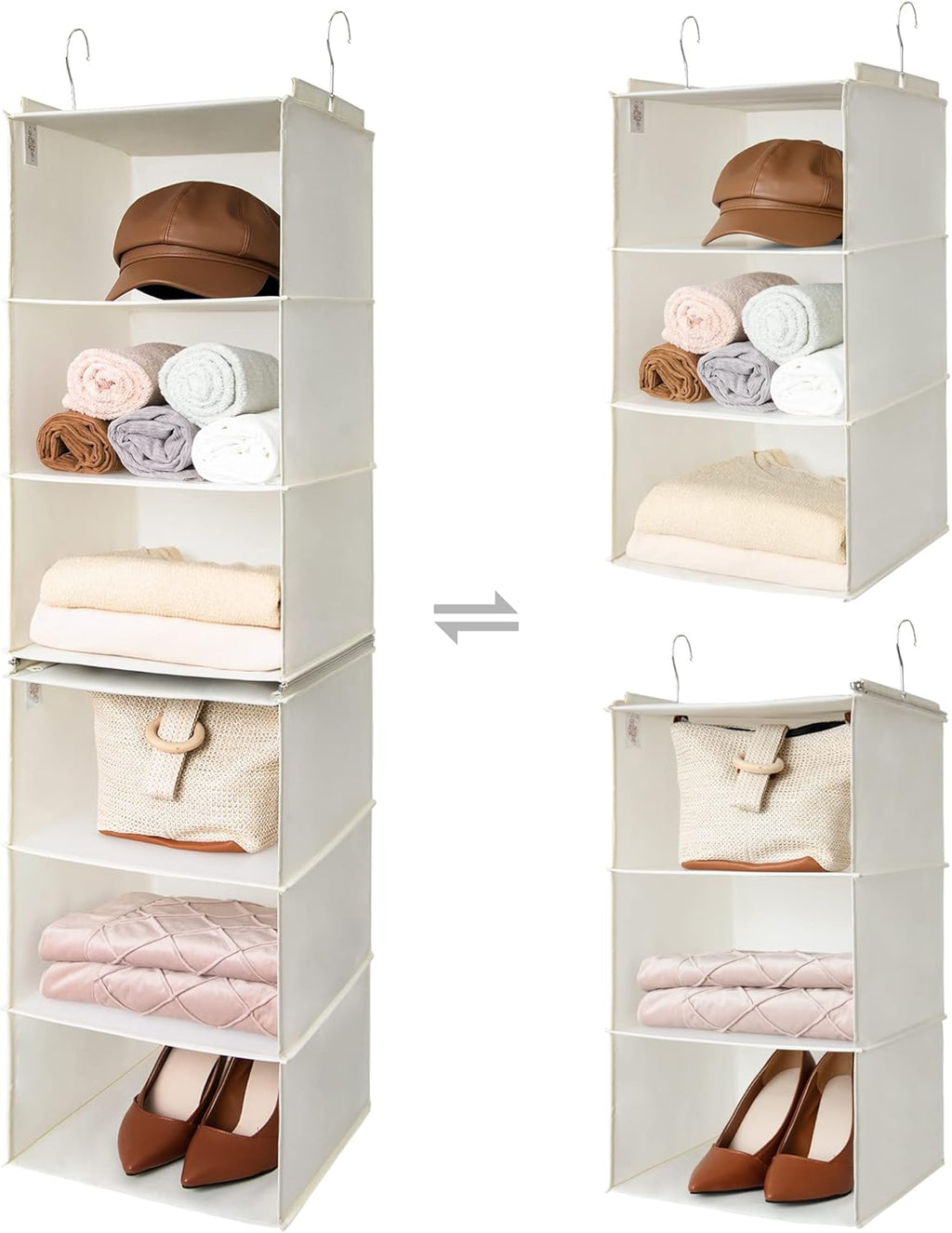 GRANNY SAYS 6-Shelf Hanging Closet Shelves, Separable to 2 Pack 3-Shelf Closet Shelves Organizer, Hanging Organizers and Storage for Living Room, Beige