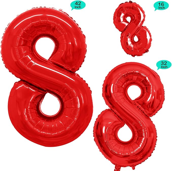 GOER 2 Pcs 42 Inch Red Foil Balloons Number 8,Huge Number Balloons for 8th 88th Birthday Party Supplies Anniversary Decorations