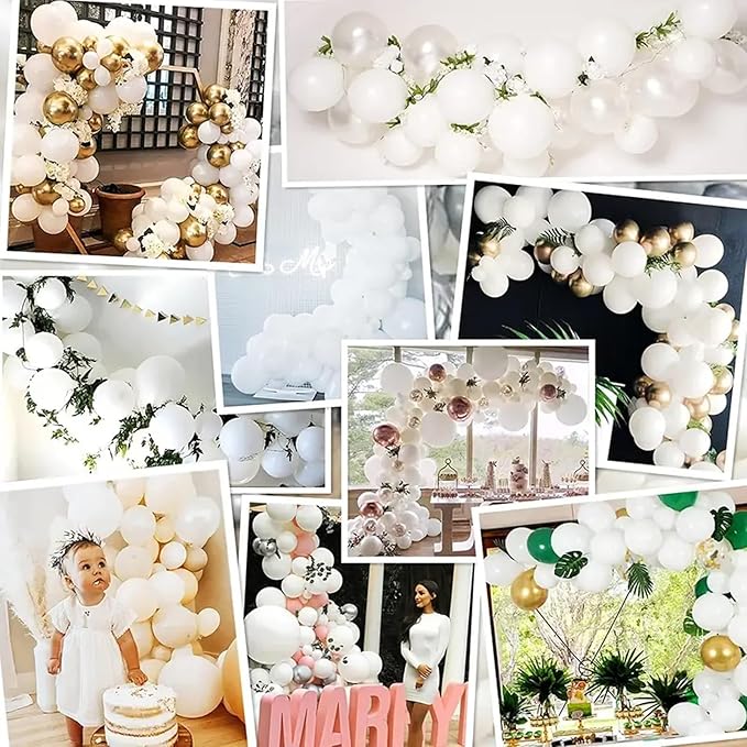 140pcs Balloon Arch Kit, White Balloons of Different Sizes Pack of 18 12 10 5 Inch Party Balloon Kit for Birthday Party or Balloon Arch as Graduation Wedding Baby Shower Anniversary Party Decorations