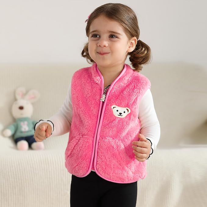 Baby Boys Girls Fleece Vest Zip Up Cute Bear Jackets Fuzzy Fall Winter Warm Clothes Newborn Outwear for Toddler Infant