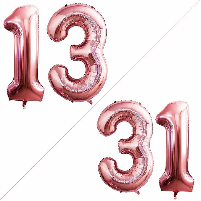 GOER Number 13 Balloons for 13th Birthday Sweet 13 Party Decorations,42 Inch Jumbo Foil Helium 31 Balloons for 31st Birthday Party Decoration (Rose Gold)