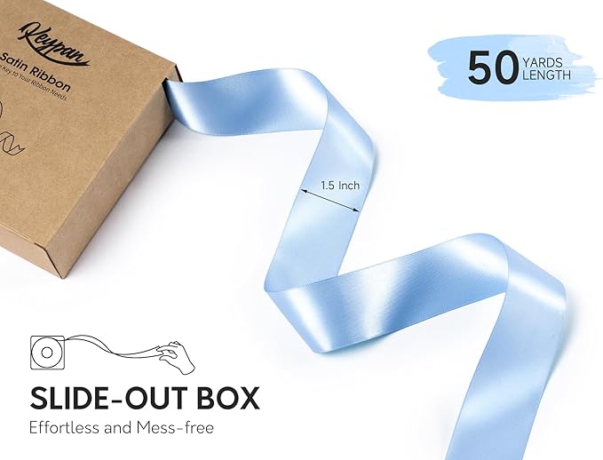 Baby Blue Satin Ribbon 1-1/2 Inch x 50 Yards Double-Faced Ribbons for Gift Wrapping Flower Bouquet Wedding Paper Bows Invitations Crafts