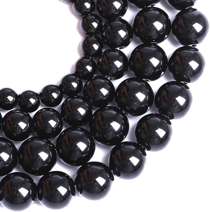 8MM Natural Black Agate Gemstone Beads Round Loose Stone Beads for Jewelry and Bracelets Making 90pcs 2 Strands 32"