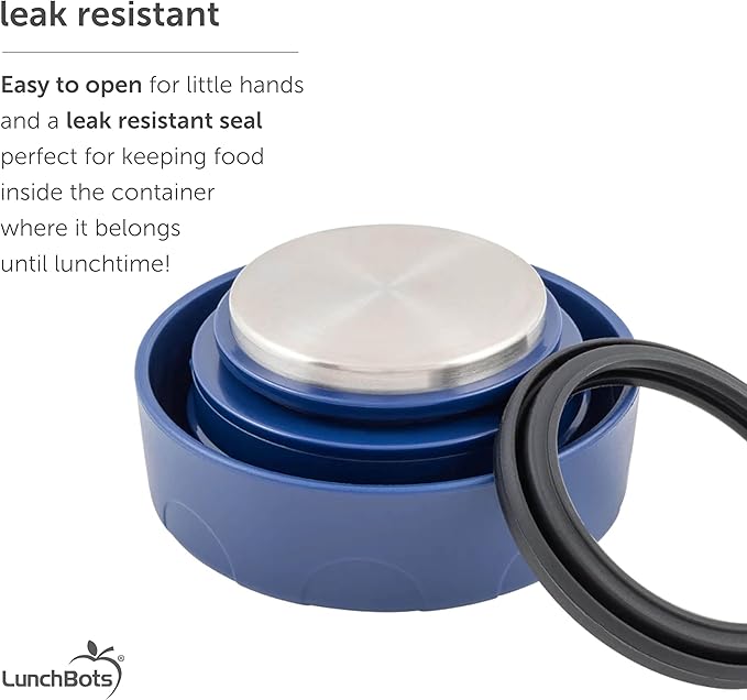 LunchBots Thermal 12 oz Triple Insulated Thermos - Hot 6 Hours or Cold 12 Hours - Leak Proof Thermos Soup Jar - All Stainless Interior - Navy Lid - Orange Dots
