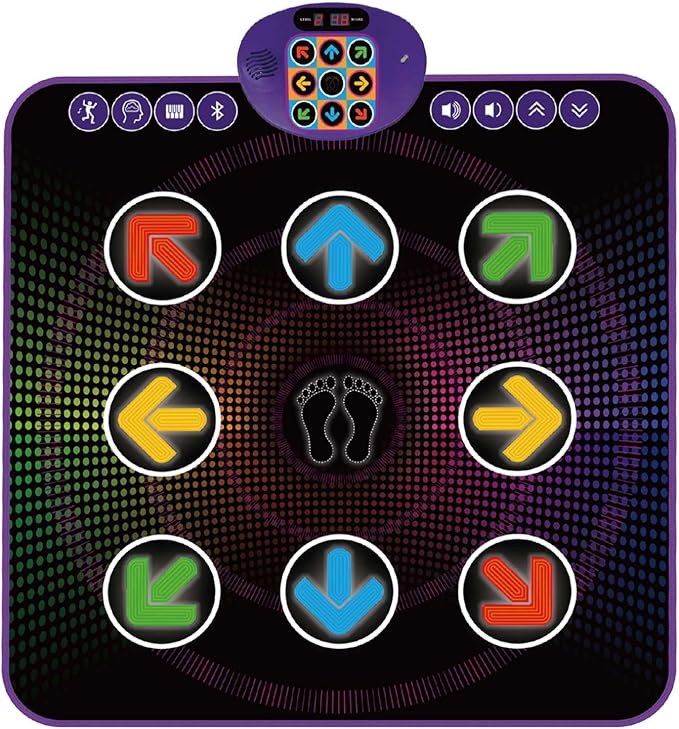 SUNLIN Light Up Dance Mat for Boys Girls Ages 3 4 5 6 7 8, Fun Toy Gift w/ 9 Light Up Keys & Bluetooth, Interactive Music Pad w/ 4 Game Modes & Adjustable Volume, Birthday Gift for Kids 3-12