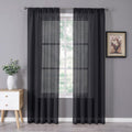 Tollpiz Sheer Curtains Linen Textured Bedroom Curtain Sheers Light Filtering Rod Pocket Voile Curtains for Living Room, 54 x 84 inches Long, Black, Set of 2 Panels