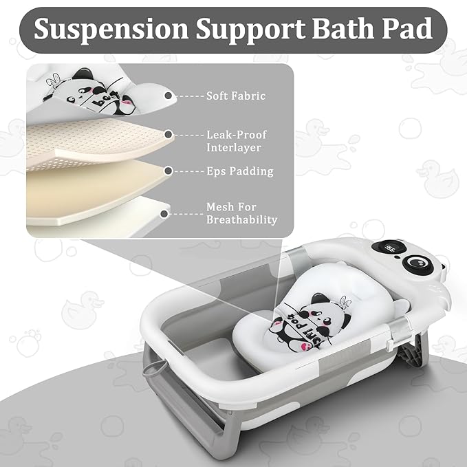 Foldable Baby Bathtub, Lightweight Bathtub for Infants to Toddlers with Soft Cushion & Thermometer, Portable Baby Tub Newborn to Toddler 0-36 Months(Grey)