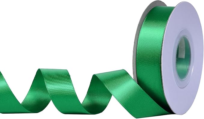 YAMA Green Double Faced Satin Ribbon, 7/8 Inch 25 Yards, for Gift Wrapping Crafts Hair Bows Wedding Party Decoration