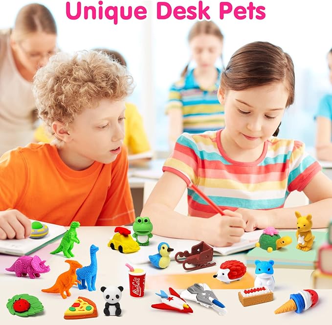 Arscniek 140 Pack Animal Erasers for Kids, Take Apart Mini Pencil Erasers, Desk Pets & Treasure Box Toys, Bulk Party Favors, Stocking Stuffers, Classroom Prizes, School Supplies, Gift for Boys & Girls