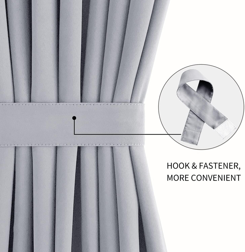 DWCN French Door Curtains – Rod Pocket Thermal Blackout Curtain for Doors with Glass Window, Kitchen and Patio Doors for Privacy, 25 X 72 Inches Long, 1 Curtain Panel with Tieback，Silver Grey